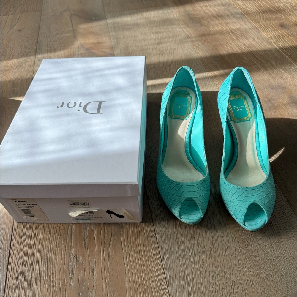 Dior aqua suede perp toe pumps